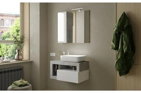 Set dulap baza suspendat si lavoar LC Mobili Italia Hamburg 79 cm finisaj alb/gri beton