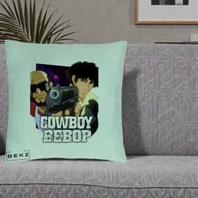Perna Personalizata Cowboy Bebop Spike si Jet Poster, 40x40 cm, Verde Menta, Husa Detasabila, Perna Inclusa, BEKZ®