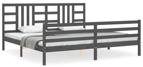 3193943 vidaXL Cadru pat cu tăblie 200x200 cm, gri, lemn masiv