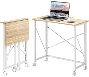 HOMCOM Birou pliant masă de calculator 80 x 40 cm pe roți pentru birou la domiciliu, cameră, spații mici, stejar | Aosom Romania