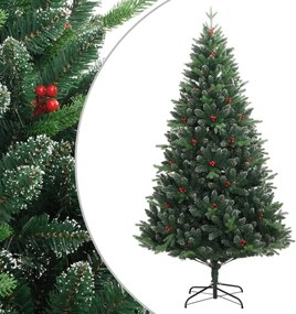vidaXL Pom de Crăciun artificial cu balamale & fructe roșii 210 cm