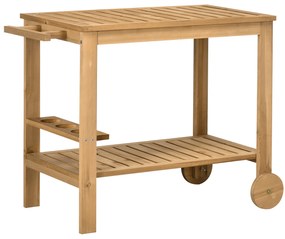 Outsunny Carucior de gradina pentru plancha gratar din lemn cu maner 2 tavi si suport pentru sticle 95 x 47 x 74 cm | Aosom Romania
