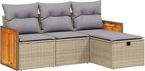 vidaXL Set canapele de grădină, 4 piese, cu perne, mix bej, poliratan