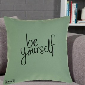Perna Decorativa Be Yourself Caligrafie Neagra, 40x40 cm, Verde, Husa Detasabila, Perna Inclusa, BEKZ®