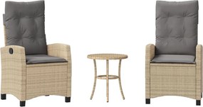 vidaXL Set bistro cu perne, 3 piese, bej combinat, poliratan
