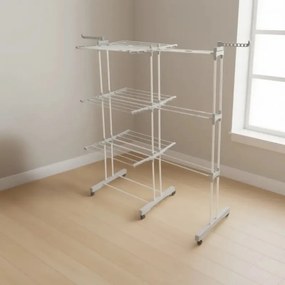 Uscător de rufe Kinghoff KH 2044, 30 m, până la 30 kg, 3 niveluri, roți, oțel, alb/gri