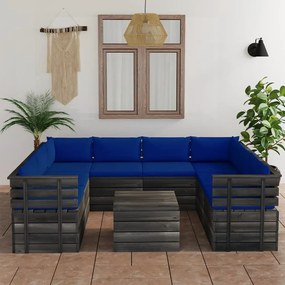Set mobilier gradina din paleti, 9 piese, cu perne, lemn masiv pin Albastru, 9