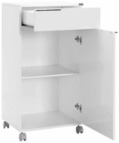 Corp Mobil Adore Diamond, cu usa, sertar si rotile, Alb, 50 x 100 x 40 cm