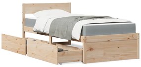 vidaXL Pat cu sertare și saltea, 90x190 cm, lemn masiv pin