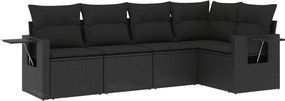 vidaXL Set mobilier de grădină cu perne, 5 piese, negru, poliratan