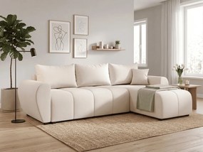 Coltar extensibil de colt SEVIO, crem, reversibil, 246x145 cm + 2 perne GRATUIT