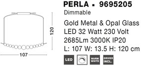 Lustra LED suspendata, dimabila, deosebita design lux PERLA opal, auriu