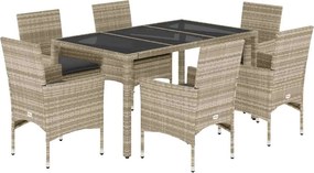 vidaXL Set mobilier grădină perne 7 piese gri deschis poliratan/sticlă