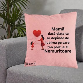 Cadou pentru Mama - Perna Personalizata Mama Nemuritoare cu Bebelus Kawaii, 40x40 cm, Roz, Husa Detasabila, Perna Inclusa, BEKZ®