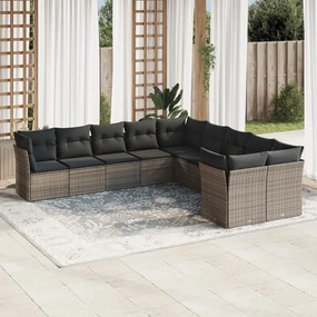 vidaXL Set mobilier de grădină cu perne, 10 piese, gri, poliratan