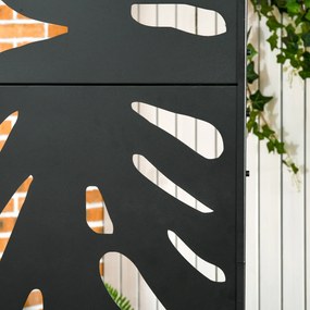 Outsunny Separator Decorativ de Exterior cu Model Frunze Mari și 2 Picioare, Panou de Grădină înalt din Oțel pentru Balcon și Terasă, 122x45x198 cm, Negru | Aosom Romania