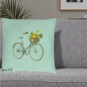 Perna Decorativa Bicicleta cu Cos de Lamai Mediteranean, 40x40 cm, Verde Menta, Husa Detasabila, Perna Inclusa, BEKZ®
