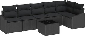 vidaXL Set de canapele pentru grădină cu pernă 7 pcs Negru poliratan