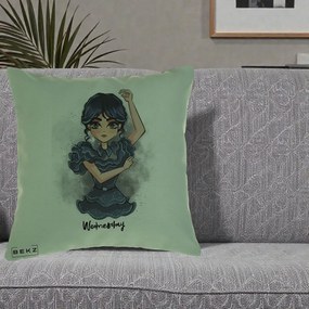 Perna Personalizata Wednesday Addams Dancing Queen, 40x40 cm, Verde, Husa Detasabila, Perna Inclusa, BEKZ®