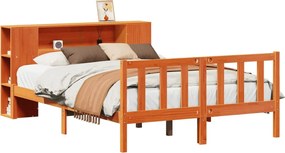 vidaXL Pat cu bibliotecă fără saltea maro 140x200 cm lemn masiv de pin