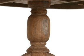 Masă dining sculptată ovală din lemn de tec, natur, 10 locuri, cu două coloane strunjite, 78 x 220 x 110 cm, „Aurea”
