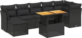 vidaXL Set mobilier de grădină cu perne, 8 piese, negru, poliratan