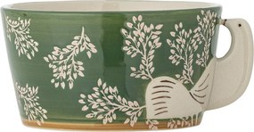 Bol din ceramică verde cu model de frunze și pasăre pictate manual, 13×7 cm, „Hezha"