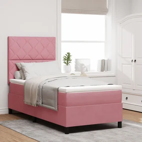 vidaXL Pat cu arcuri și saltea & LED roz 90x190 cm din catifea