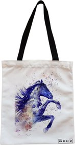 Sacosa de Panza pentru Cumparaturi, Geanta Tote, model Watercolor Horse, Cu fermoar, 38x34.5 cm, Alba, BEKZ®