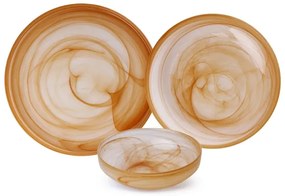 Set de masă 18 piese portocaliu/sticlă