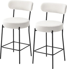 HOMCOM Set de 2 taburete de bar din țesătură bouclette, scaune de bar cu spătar curbat, suport picioare, 49x52x95cm, crem | Aosom Romania