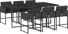 vidaXL Set mobilier de grădină cu perne, 7 piese, negru, poliratan