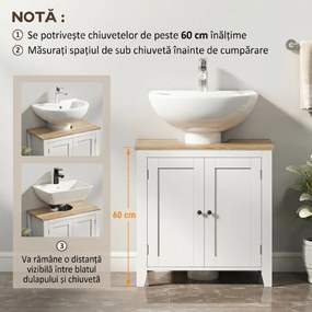 kleankin Dulap pentru Baie, Dulap Sub Chiuvetă, Dulap de Baie cu Formă de U și Raft Intern Reglabil, 60x30x60cm, Alb | Aosom Romania