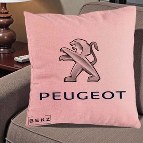 Perna Personalizata cu emblema Peugeot, 40x40 cm, Roz, Husa Detasabila, Perna Inclusa, BEKZ®