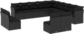 vidaXL Set mobilier de grădină cu perne, 13 piese, negru, poliratan