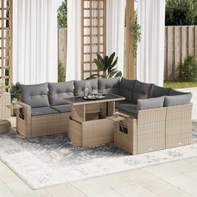vidaXL Set canapele de grădină, 9 piese, cu perne, bej, poliratan