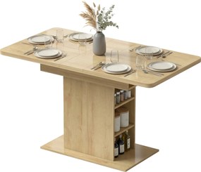 HOMCOM Masă extensibilă dreptunghiulară pentru 4-6 persoane, masă de bucătărie 110-130 cm, 6 rafturi deschise, lemn natural | Aosom Romania