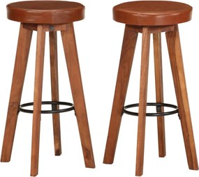 vidaXL Scaune de bar, 2 buc., piele naturală & lemn masiv de acacia