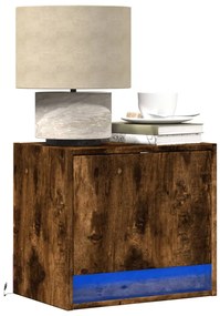 vidaXL Noptiere montate pe perete cu lumini LED, 2 buc.,stejar fumuriu