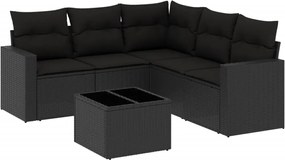 vidaXL Set mobilier de grădină cu perne, 6 piese, negru, poliratan