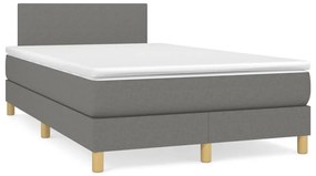 vidaXL Pat cu arcuri, saltea și LED, gri închis, 120x190 cm, textil