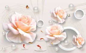 Tapet Premium Canvas - Abstract flori roz si pesti