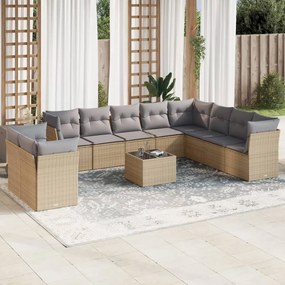 vidaXL Set canapele de grădină cu perne, 11 piese, bej, poliratan