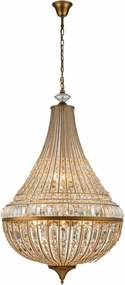 Candelabru din metal, auriu, în stil Empire, cu cristale din sticlă și 12 becuri, 135 x 80 cm, „Colosseo”