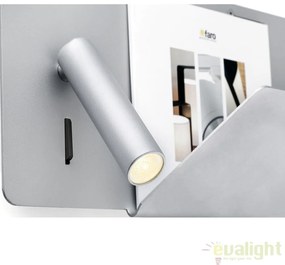 Aplica de perete ultra moderna / Lampa cu reader LED SUAU USB gri dormitor dreapta 62123