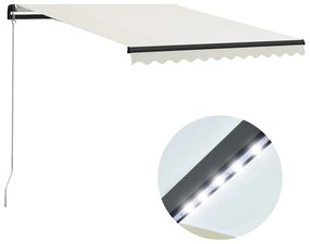 vidaXL Copertină retractabilă manual cu LED, crem, 300 x 250 cm