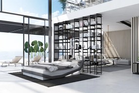Pat din piele artificiala cu lumini LED 198x232x74 cm alb/gri