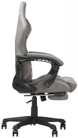 Scaun gaming ergonomic MUSSO 280FG Seria Shark, suport lombar, tetieră, suport pentru picioare, pivotant, mărimea XL, piele PU, Gri