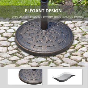 Outsunny Bază pentru Umbrelă, Stabilă, din Rășină, Design Atractiv, Φ48.5cm, pentru Stâlpi 38-48mm, Bronz | Aosom Romania