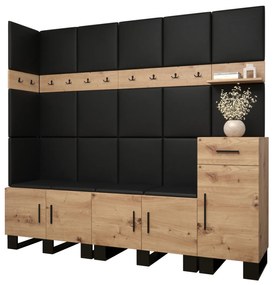 Set mobilier pentru hol Amanda 9 (Stejar artisan + piele ecologică Negru). 1085937